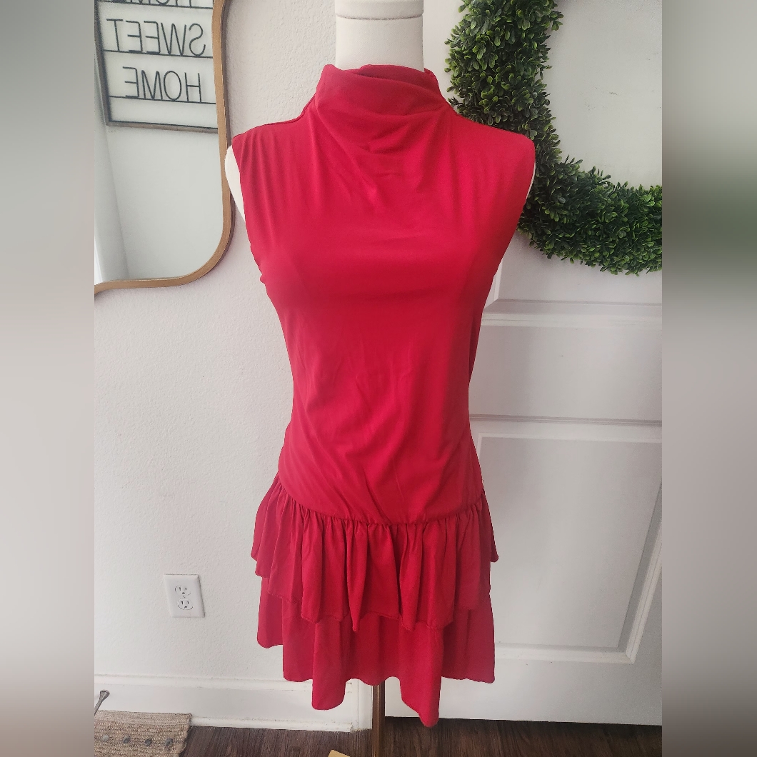 Sleeveless Red Dress With Ruffled Hem